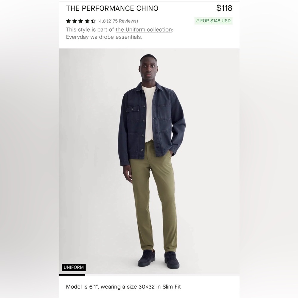 Everlane Performance Chino, 31x30 slim